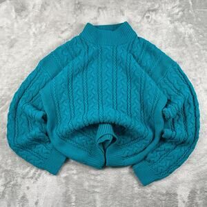Vintage Carriage Court Teal Cable Knit Turtleneck Sweater Women’s Size S
